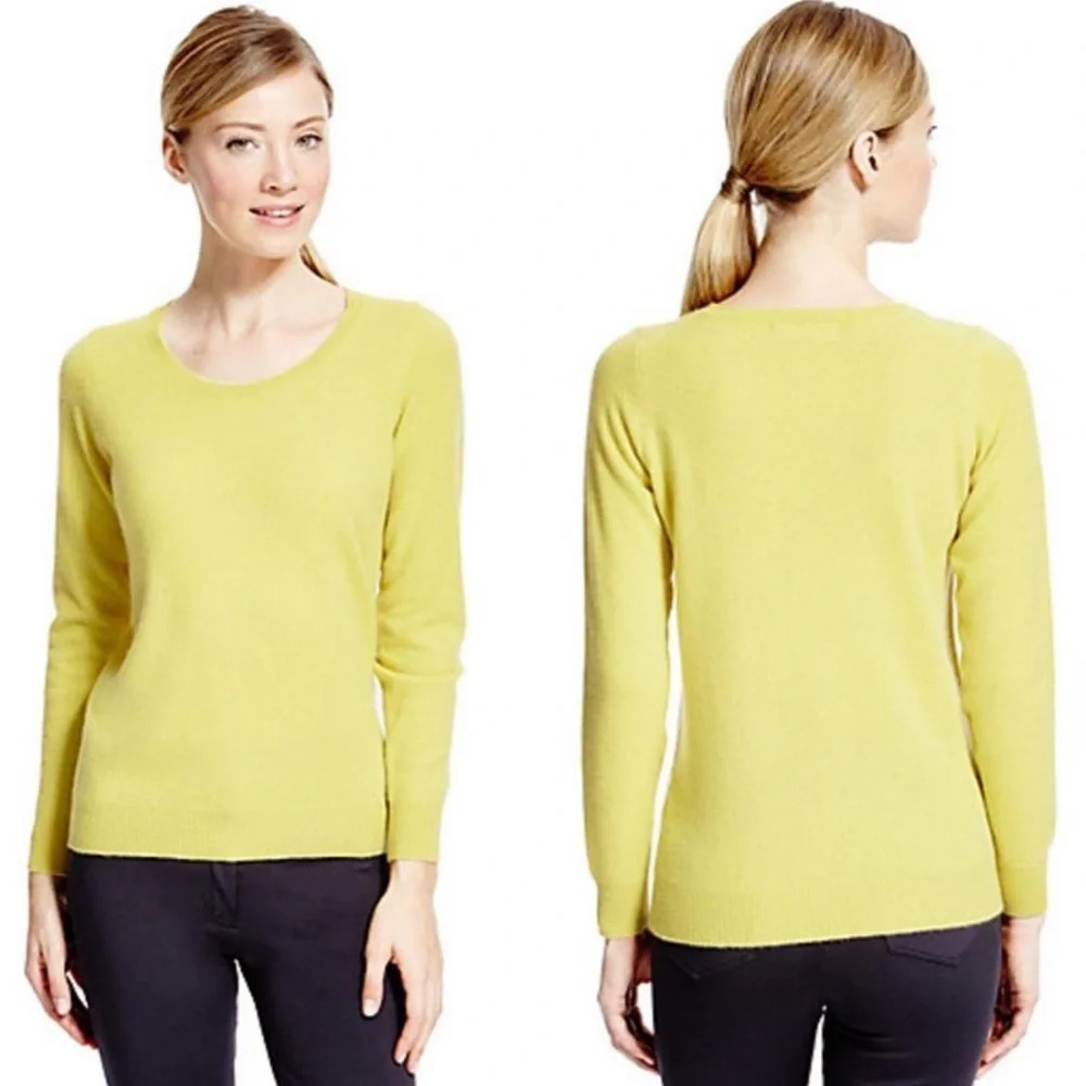 Talbots Chartreuse Yellow Pure Cashmere Long Sleeve Scoop Neck Sweater Size XS